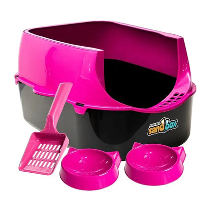 Cat litter box with lid, scoop and bowl - Pink