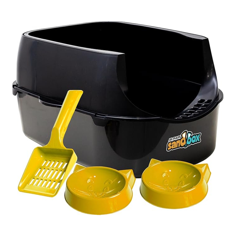 Cat litter box with lid, scoop and bowl - Black
