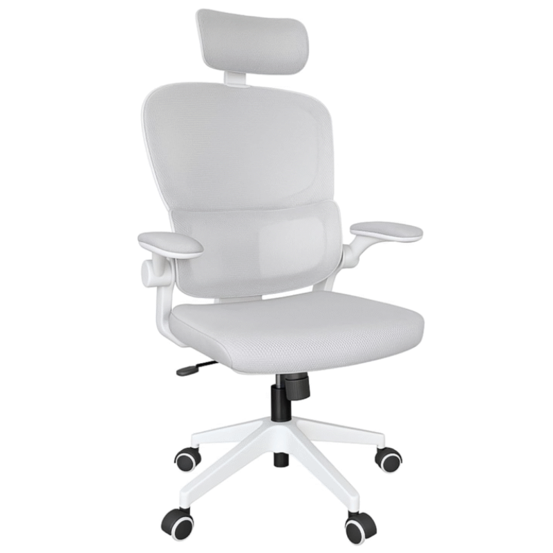 HYATTO OFFICE Ergonomic High Back Office Chair White and Grey