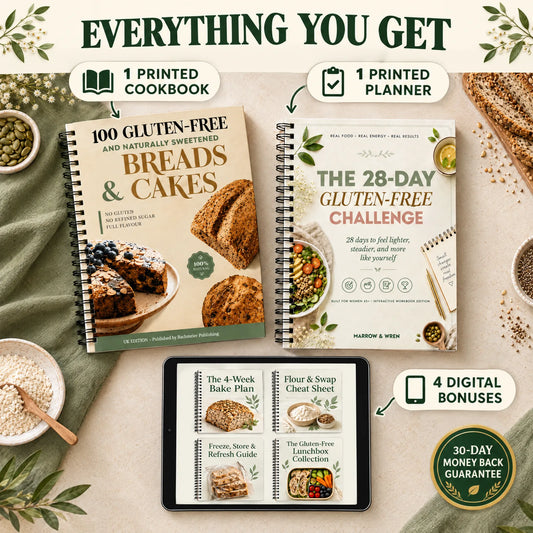 Everything you get: 1 printed cookbook, 1 printed 28-Day planner and 4 digital bonuses, with a 30-day money back guarantee